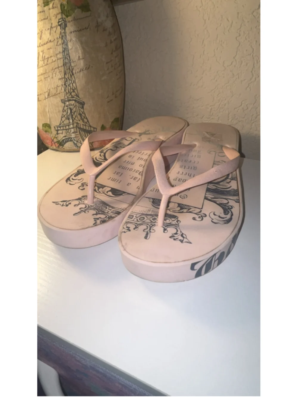 Women's Juicy Couture Platform Flip Flop Sandals in Pink and Black